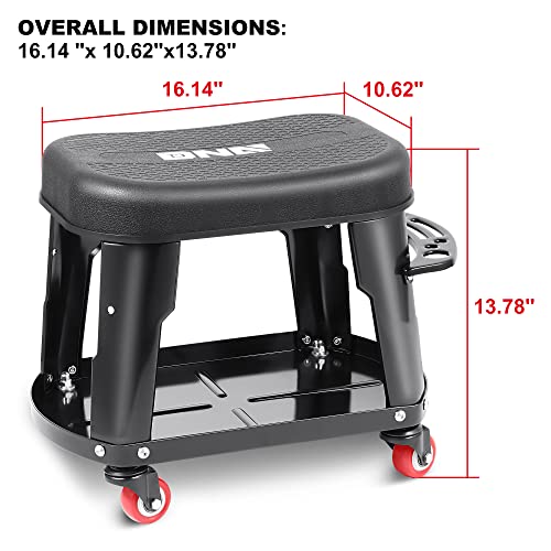 DNA MOTORING TOOLS-00252 Removable Rolling Garage Stool With Seat Cushion & Tool Tray Plate,300lbs Max Weight Capacity DNA MOTORING
