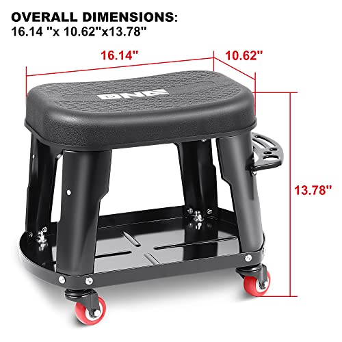 DNA MOTORING TOOLS-00252 Removable Rolling Garage Stool With Seat Cushion & Tool Tray Plate,300lbs Max Weight Capacity - WoodArtSupply