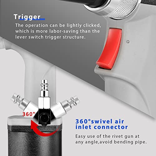 KIARUO Pneumatic Rivet Gun 3/16" 5/32" 1/8" 3/32",KR-S50 with 1 Set of Extra Jaws, Air Hydraulic Riveter Tool kit for Aluminium, Steel and Stainless KIARUO