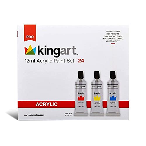 KINGART 505-24 12 mL Unique Colors Acrylic Paint (Set of 24), Assorted - WoodArtSupply