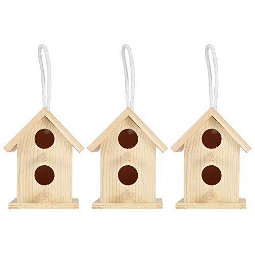 Meiyya Unfinished Birdhouse to Paint for Birdwatching with Perch, MoistureResistant Bird Nests, 3Pcs Birds Supplies Wooden Bird House for Swallows Meiyya