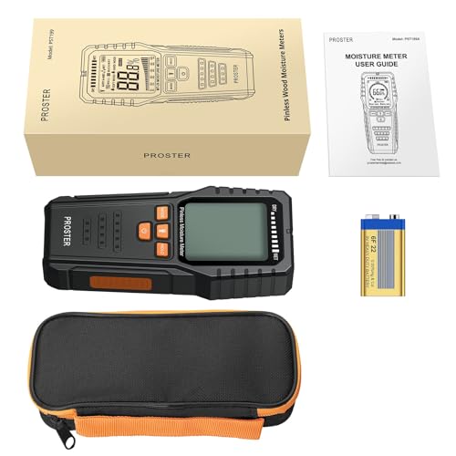 Proster Pinless Wood Moisture Meter, Non-Destructive Moisture Tester for Wood Wallboard Masonry;Detect up to 3/4 Inch Below Surface, Backlit Color Proster