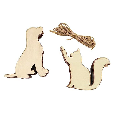 32 Pack Wood Dog & Cat Cutouts Unfinished Wooden Dog & Cat Hanging Ornaments DIY Dog & Cat Craft Gift Tags for Thanksgiving Christmas Home Party Xonzmmk