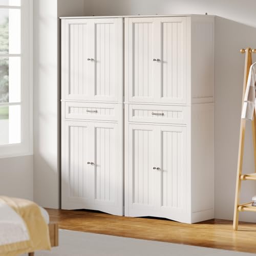 Gizoon 71'' Kitchen Pantry Storage Cabinet, Freestanding Cupboard with 4 Barn Doors and 4 Adjustable Shelves, Hutch Bar Cabinet with Large Drawer for Gizoon