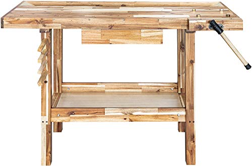 Olympia Tools 48-Inch Wood Workbench - 330 lbs Weight Capacity Wooden Workbench for Garage, Workshop and Home - Acacia Woodworking Bench Olympia Tools