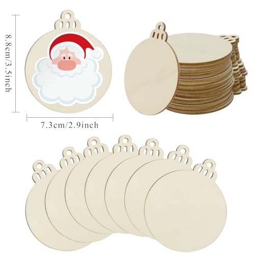 Hidreas 40 Pcs Unfinished Wood Ornaments DIY Round Wooden Ornaments Christmas Crafts Kit, Round Wood Christmas Ornaments for Crafts and Christmas Hidreas