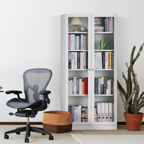 IRONMIX 72" Tall Metal Storage Cabinet with 5 Adjustable Shelves and Acrylic Doors for Home and Office IRONMIX