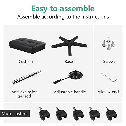 FURWOO Rectangle Rolling Stool with Wheels Height Adjustable Swivel Stool Chair for Spa Salon Massage Black FURWOO