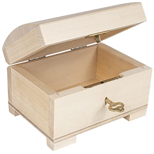 Creative Deco Small Wooden Jewelry Box | Lockable Storage Box with Lock & Key | 4.17 x 2.95 x 2.95 in | Plain, Unpainted & Unfinished | Keepsake