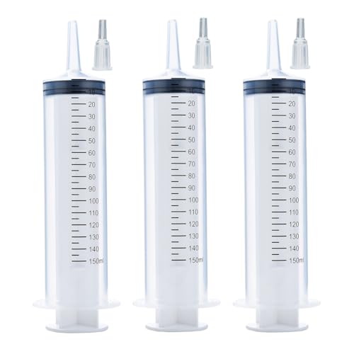 3 Pcs 150ml Large Syringes, Sterile and Individual Sealed, Easy to Use and Clean, Plastic Garden Syringe for Liquid, lip Gloss, Paint, Epoxy Resin, - WoodArtSupply