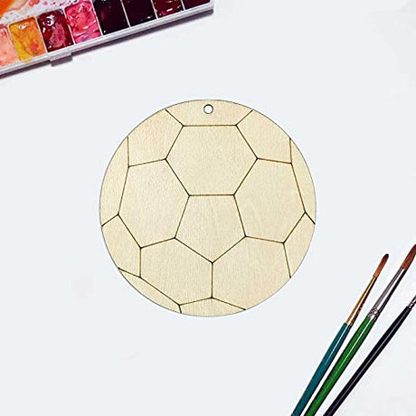 20pcs Soccer Shape Cutout Unfinished Wood Crafts DIY Hanging Gift Tags Ornaments with Ropes for Home School Soccer Sport Party Decoration, 3.94 in JANOU