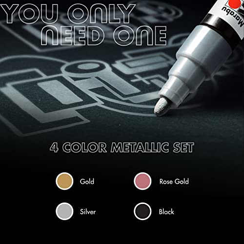 Marabu YONO Metallic Paint Markers - Unleash Your Inner Artist - Transform Any Surface With These 4 Acrylic Paint Markers for Canvas, Rocks, Mugs, Marabu
