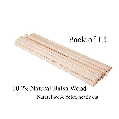 1/2 x 12 Inch Round Wood Dowel Rods Wood Sticks Wooden Dowel Rods Unfinished Wood Balsa Wood Sticks for Crafts and DIY Projects, 12 PCS