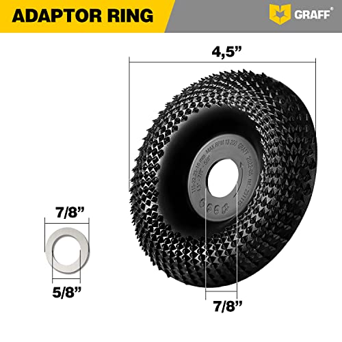 GRAFF Premium Wood Carving Disc 4 1/2 Inch for Angle Grinder - Shaping and Grinding Wheel for Wood, Drywall, Chipboard, Plastic - Woodworking Angle - WoodArtSupply