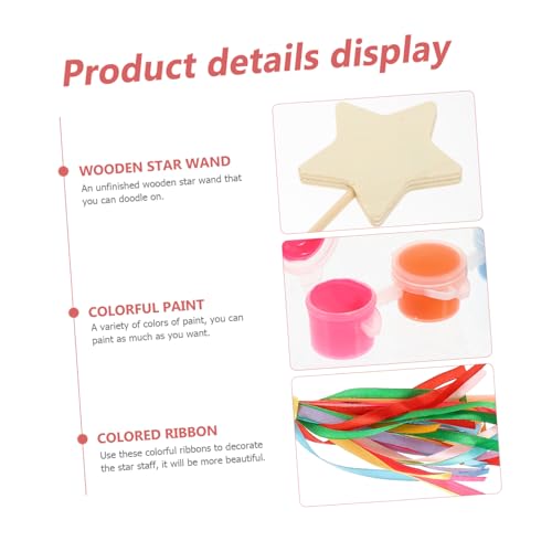 VILLCASE 1 Set Painting Materials Wooden Princess Wand DIY Painting Toy Homemade Fairy Wand Wood Fairy Stick DIY Wand Star Wand Unfinished Wood Wand VILLCASE