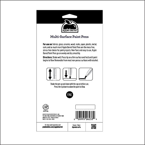 Apple Barrel, Set of 12 Multi-Surface Fine Tip Paint Pens, Perfect for Indoor and Outdoor Arts and Crafts Projects, 6233, Basic Apple Barrel