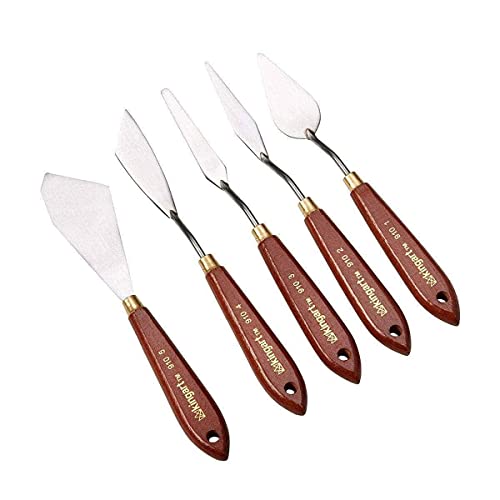KINGART Stainless Steel Artists Palette Knife Set, Painting Mixing Scraper, Set of 5 Unique Shapes KINGART