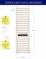 Vinyl Roll Holder, 25 Rolls, ZENXUS Craft Roll Storage and Organizer, Cotton Straps and Wood Dowels, with Door Hanging Hooks ZENXUS