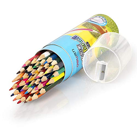 Deli 36 Pack Colored Pencils with Built-in Sharpener in Tube Cap, Vibrant Color Presharpened Pencils for School Kids Teachers, Soft Core Art Drawing Leven