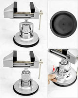 QWORK Portable Vacuum Base Vise with Multi-Angle Rotation - 3.15" Jaw Width Pivots Vise Portable Vacuum Base Vise, for Various Smooth Work Surfaces QWORK