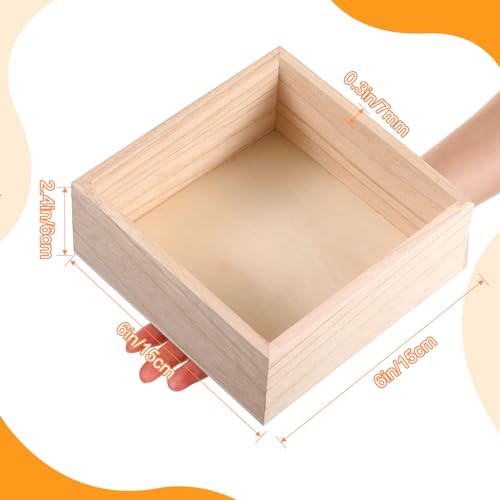 24 Pack Unfinished Wooden Box, 6 x 6 Inch Square Rustic Wooden Box Craft Storage Organizer Box for Storage, Art Collectibles, Home Decor, Desktop Yookeer