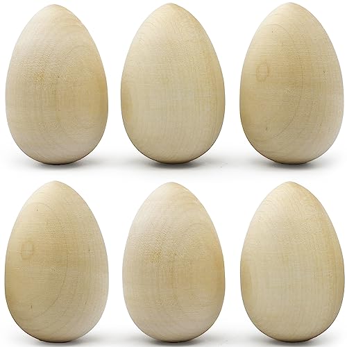 Set of 6 pcs Unpainted Easter Wooden Eggs 2.6'', Paintable Easter Eggs to Decorate, Spring Craft, Wooden Fake Eggs for Chickens, DIY Egg Easter AEVVV