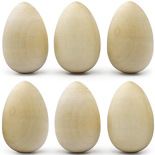 Set of 6 pcs Unpainted Easter Wooden Eggs 2.6'', Paintable Easter Eggs to Decorate, Spring Craft, Wooden Fake Eggs for Chickens, DIY Egg Easter