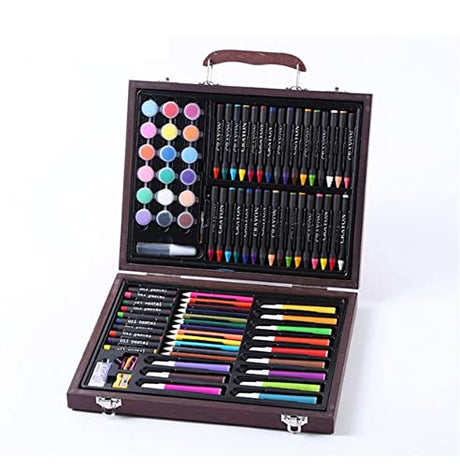 SMSOM Portable Art Supplies, 101-Piece Deluxe Wooden Art Set Painting Supplies with Watercolor Pens, Oil Pastels, Colored Pencils, Crayons, SMSOM