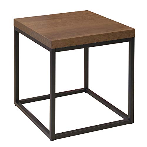 CENSI Walnut End Table | Side Table | Coffee Table | Nightstand, Modern Industrial Square Metal and Extra Thick Wood Tabletop (Dark Walnut)