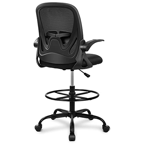 Primy Drafting Chair Tall Office Chair with Flip-up Armrests Executive Ergonomic Computer Standing Desk Chair with Lumbar Support and Adjustable - WoodArtSupply