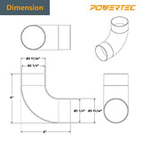 POWERTEC 70105 4" Elbow Dust Hose Connector, Black, 4", 90 Degree Elbow POWERTEC