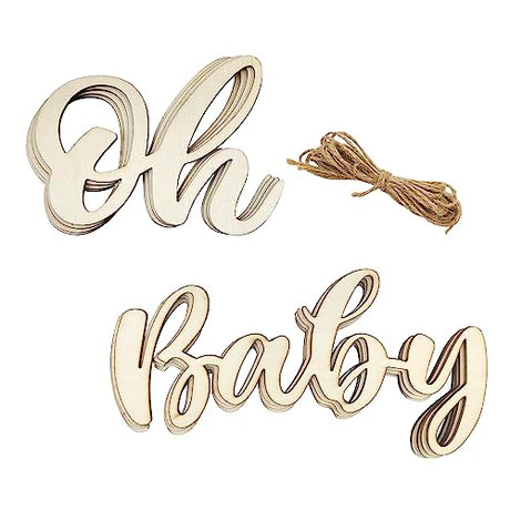 8 Pack Wood Oh Baby Cutouts Wooden Baby Shower Ornaments DIY Baby Party Craft 1st Birthday Gift Tags for Baby Shower Party Gender Reveal Xonzmmk