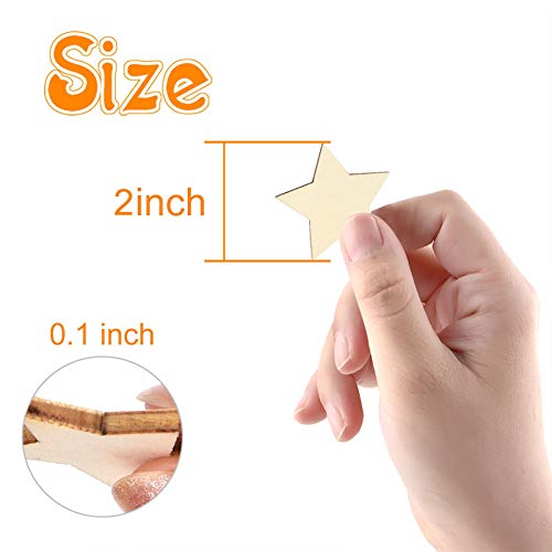 120 Pieces 2 Inch Unfinished Wooden Star Blank Natural Wood Slices Wooden Cutout Tiles for DIY Crafts Home Decoration Painting Staining Coopay