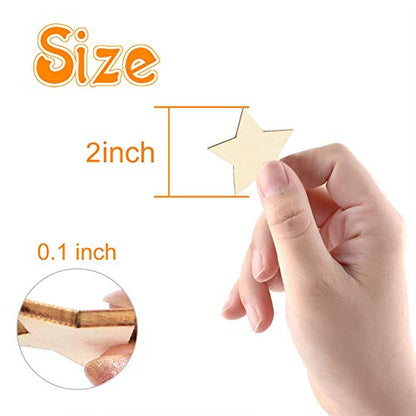 120 Pieces 2 Inch Unfinished Wooden Star Blank Natural Wood Slices Wooden Cutout Tiles for DIY Crafts Home Decoration Painting Staining