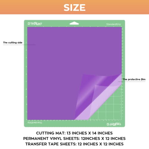HTVRONT 70 Pack Vinyl for Cricut Machine, 57 Sheets 12" X 12" Permanent Adhesive Vinyl Sheets & 2 Cutting Mat & 10 Transfer Paper for Vinyl HTVRONT