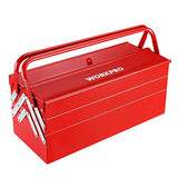 WORKPRO Metal Tool Box, 18-inch Cantilever Folding Red Storage Box, 3-Layer 5-Tray Multi-Function Tool Organizer, Red WORKPRO