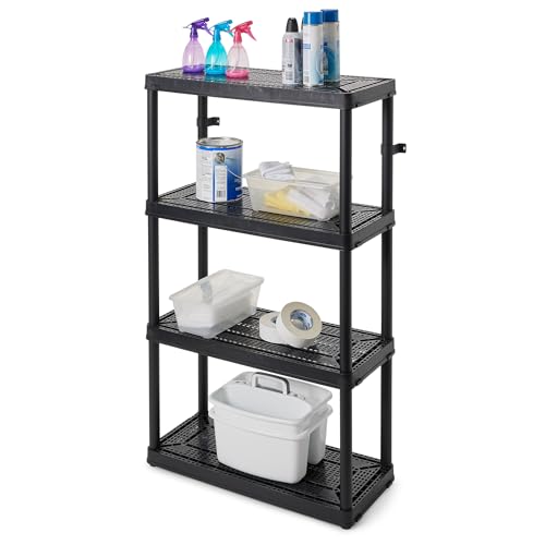 Gracious Living 14" x 32" x 54.5" 4-Shelf Tier Resin Multi-Purpose Medium Duty Indoor Garage Storage Organizer Shelves, Black - WoodArtSupply