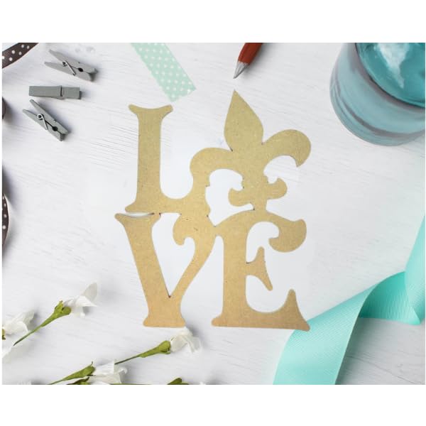 Michelle's aDOORable Creations Love Fleur De Lis Cutout Unfinished MDF Wood Cutout Home Decor Everyday Door Hanger Wood Craft Blank Michelle's aDOORable Creations