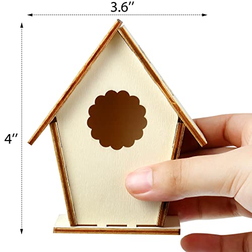 Wooden Birdhouse Craft Kits for Kids to Build, 4 Shapes Wooden Unfinished Bird House with Watercolor Pen and Butterfly Sticker for Boy Girl Children Outus