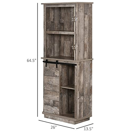 HOMCOM Freestanding Rustic Kitchen Buffet with Hutch, Pantry Storage Cabinet with Sliding Barn Door, Adjustable Shelf, Vintage Wood HOMCOM