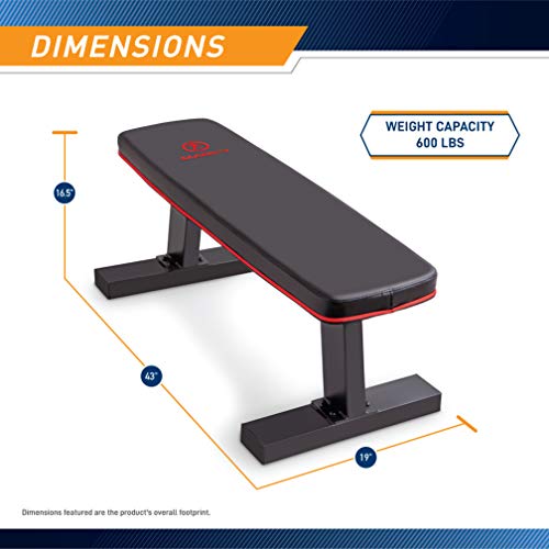 Marcy Deluxe Versatile Flat Bench Workout Utility Bench with Steel Frame SB-10510, Black, 19.00 x 17.00 x 44.00 inches MARCY