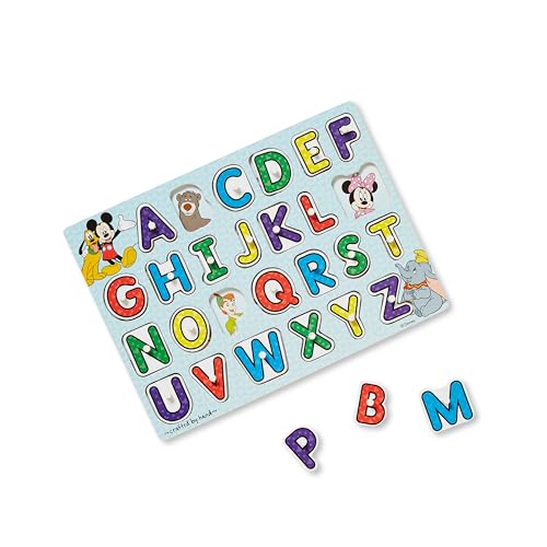 Melissa & Doug Disney Wooden Peg Puzzles Set: Letters, Numbers, and Shapes and Colors - Letters And Number Puzzles, Disney Puzzles, Wooden Puzzles - WoodArtSupply