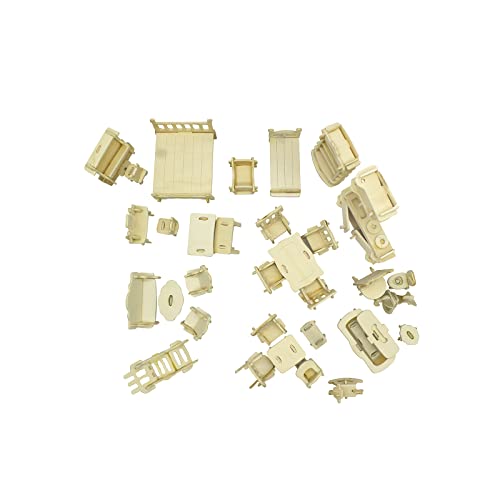 Small Furniture,Hotmisu Dollhouse Furniture and Accessories 34PCS Wooden Dollhouse Furniture Set 3D Puzzle Miniature Puzzle Doll House Furniture Kit Hotmisu