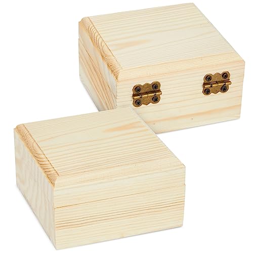 6 Pack Unfinished Wooden Boxes with Hinged Lids, Pinewood Magnetic Wood Box for Crafts, Jewelry Storage (3.5 x 3.5 x 2 In) Bright Creations