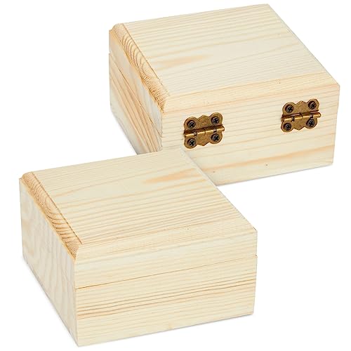 Bright Creations 6 Pack Unfinished Wooden Boxes with Hinged Lids, Pinewood Magnetic Wood Box for Crafts, Jewelry Storage (3.5 x 3.5 x 2 in)