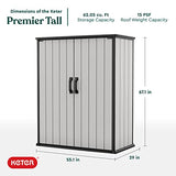 Keter Premier Tall 4.6 x 5.6 ft. Resin Outdoor Storage Shed with Shelving Brackets for Patio Furniture, Pool Accessories, and Bikes, Grey & Black Keter