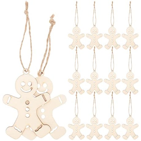 COHEALI Wooden Gingerbread Man Cutouts Unfinished Slices 100pcs DIY Gingerbread Man Shaped Crafts Shapes Hanging Sign Christmas Hanging Ornaments COHEALI