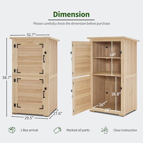 MCombo 30" Deep Wood Sheds & Outdoor Storage, Outside Garden Tool Cabinet Shed with Removable Shelf, Outdoor Storage Cabinet Shed Waterproof for - WoodArtSupply