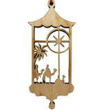 Brown Unfinished Wooden Lantern Holiday Ornament with Red String, Wood Three Wise Men Christmas Story Scene, Religious Ornaments for Tree or Gifts, Needzo