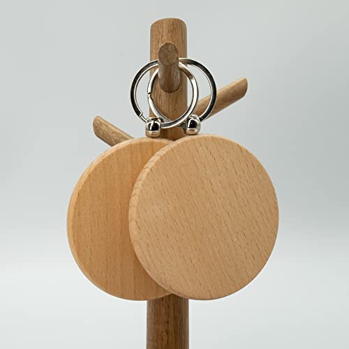 3 Inch Big Round Wood Engraving Blanks Wood Blanks Blank Wooden Key Tag with Keychain (5 PCS) TFoRibbon